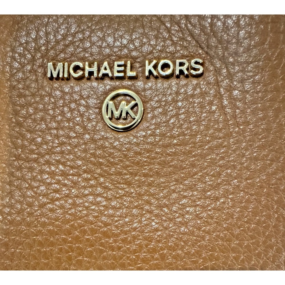 Michael Kors Carrie Large Pebbled Leather Tote Bag Luggage Brown Gold Hardware - Picture 8 of 16